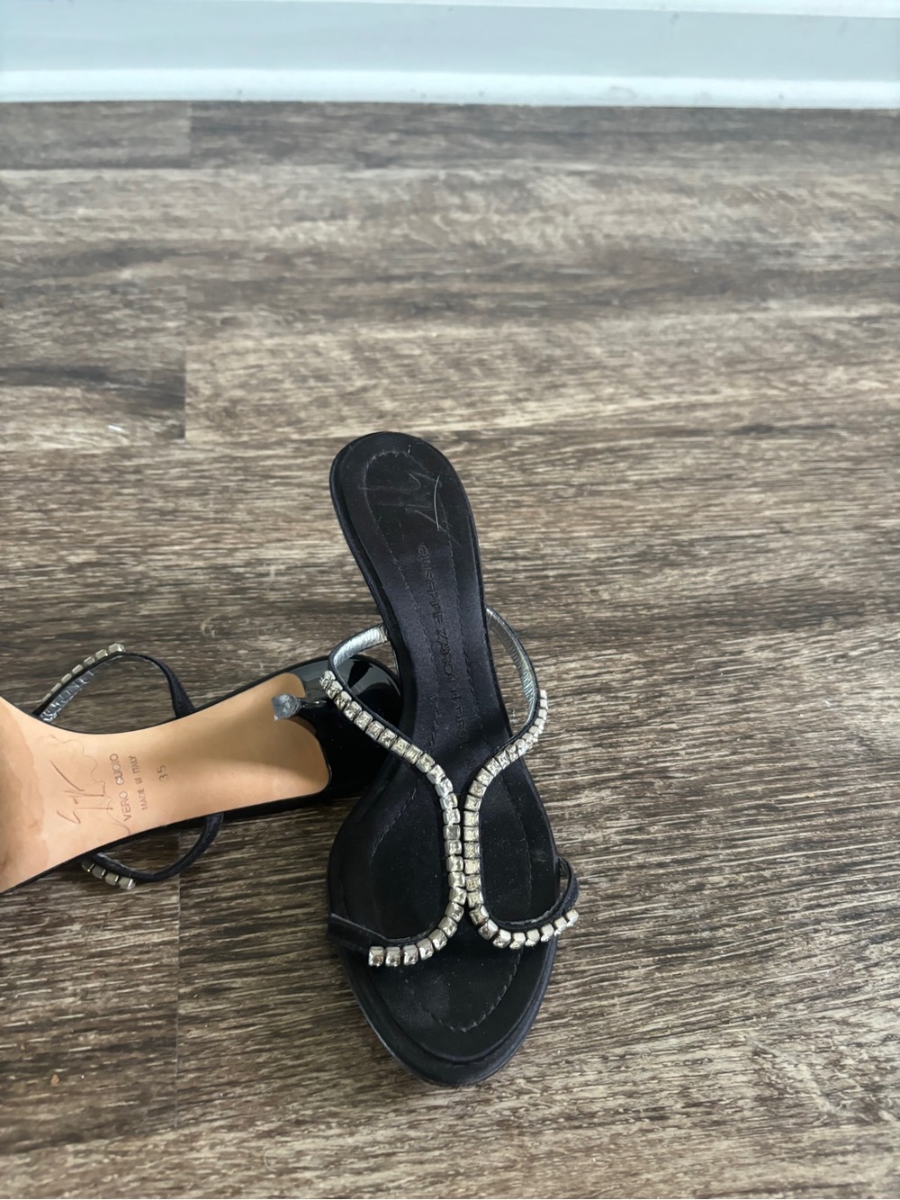 Giuseppe Zanotti Black Rhinestone Strappy Kitten Heel Slides - Picture 9 of 10